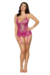 Fuchsia Garter Slip and G-String Lingerie Set One Size Panties